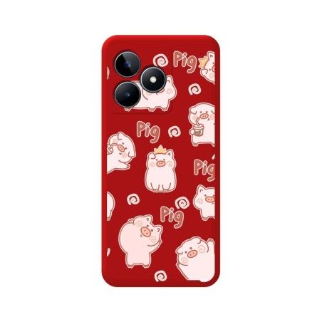 Funda Silicona Líquida Roja para Realme C53 diseño Cerdos Dibujos