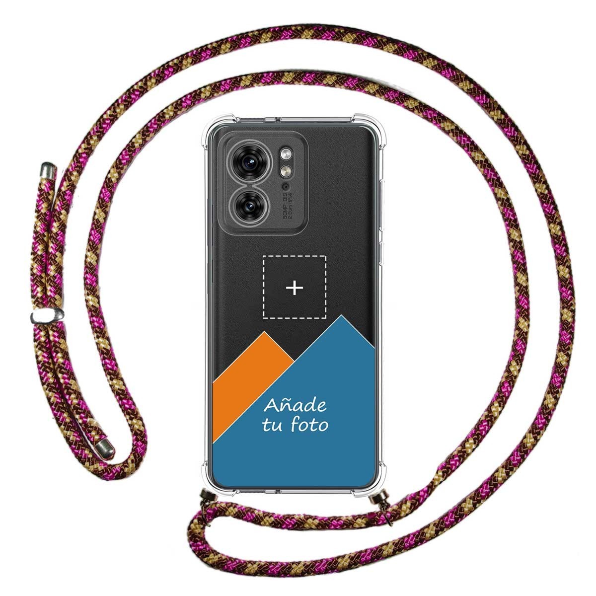 Personaliza tu Funda Colgante Transparente para Motorola Edge 40 5G con Cordon Rosa / Dorado Dibujo Personalizada