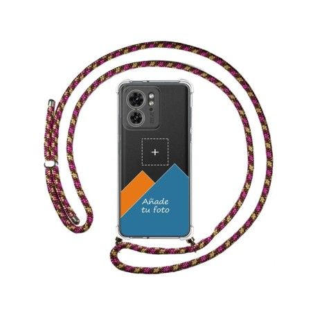 Personaliza tu Funda Colgante Transparente para Motorola Edge 40 5G con Cordon Rosa / Dorado Dibujo Personalizada