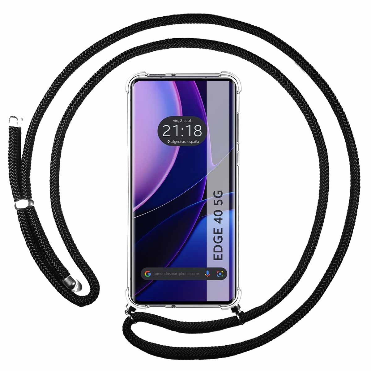 Funda Colgante Transparente para Motorola Edge 40 5G con Cordon Negro