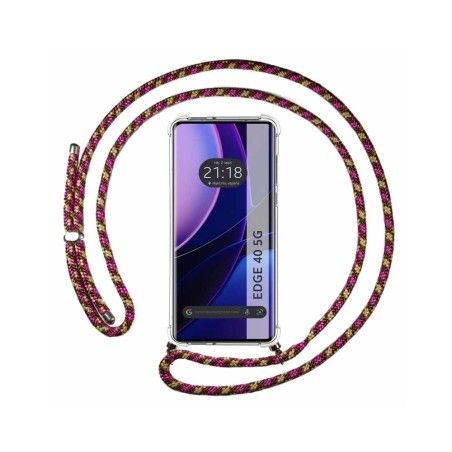 Funda Colgante Transparente para Motorola Edge 40 5G con Cordon Rosa / Dorado