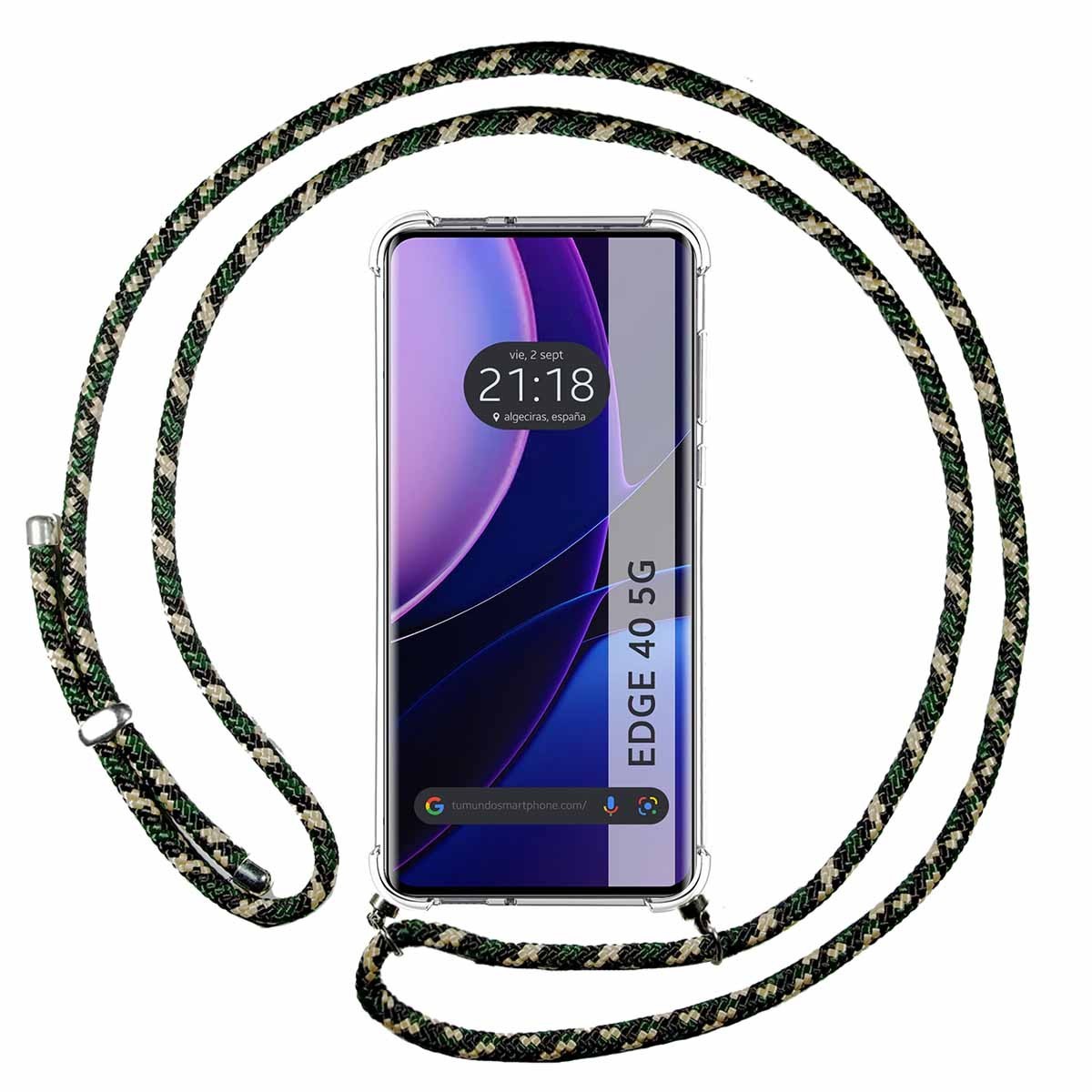 Funda Colgante Transparente para Motorola Edge 40 5G con Cordon Verde / Dorado