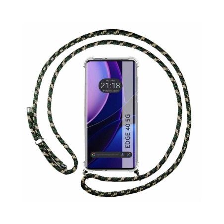 Funda Colgante Transparente para Motorola Edge 40 5G con Cordon Verde / Dorado