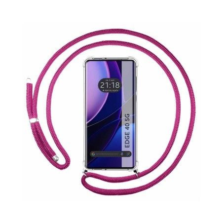 Funda Colgante Transparente para Motorola Edge 40 5G con Cordon Rosa Fucsia