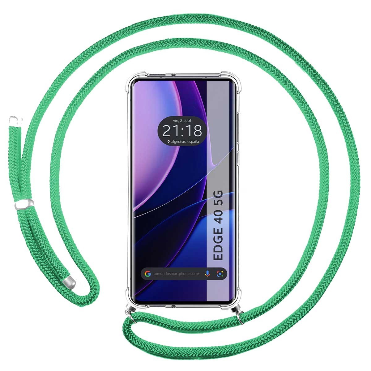 Funda Colgante Transparente para Motorola Edge 40 5G con Cordon Verde Agua