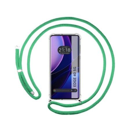 Funda Colgante Transparente para Motorola Edge 40 5G con Cordon Verde Agua