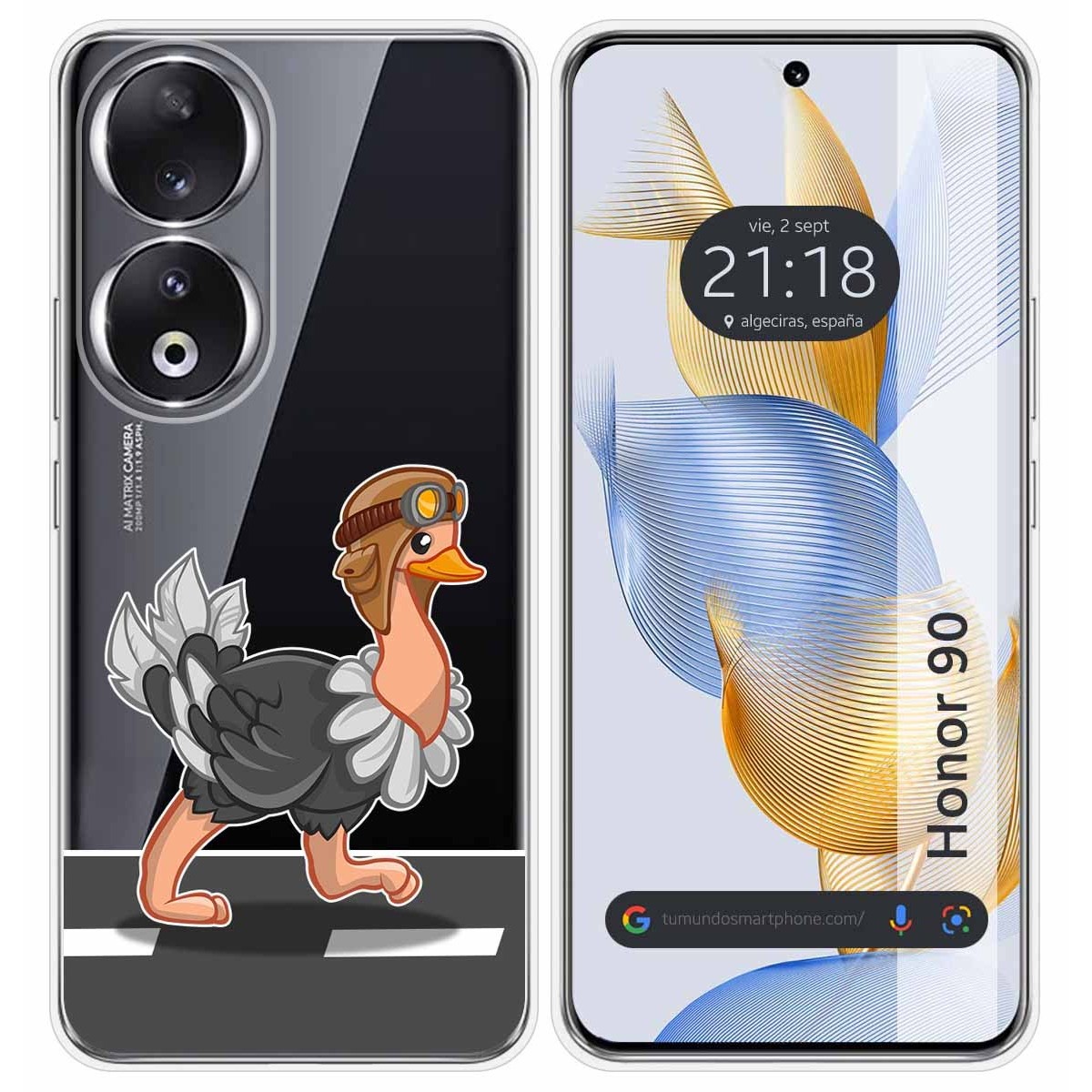 Funda Silicona Transparente compatible con Huawei Honor 90 5G diseño Avestruz Dibujos