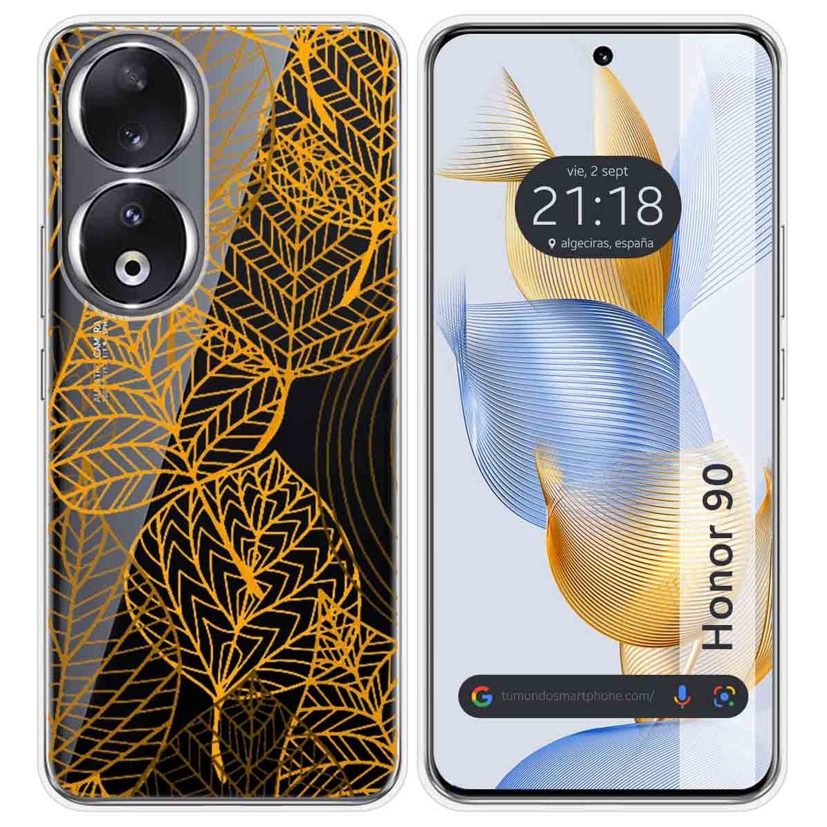 Funda Silicona Transparente compatible con Huawei Honor 90 5G diseño Hojas Dibujos