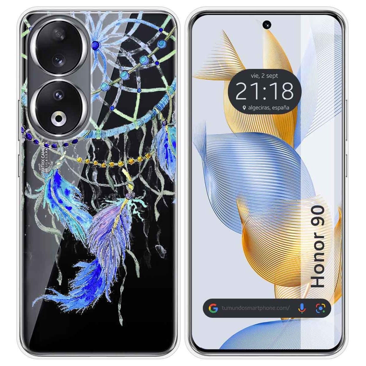 Funda Silicona Transparente compatible con Huawei Honor 90 5G diseño Plumas Dibujos