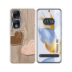 Funda Silicona compatible con Huawei Honor 90 5G diseño Corazones Madera Dibujos