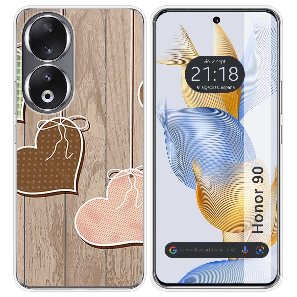 Funda Silicona compatible con Huawei Honor 90 5G diseño Corazones Madera Dibujos