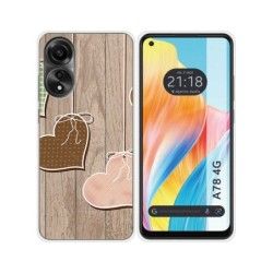 Funda Silicona para Oppo A78 4G diseño Corazones Madera Dibujos