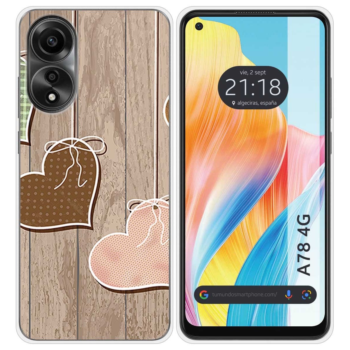 Funda Silicona para Oppo A78 4G diseño Corazones Madera Dibujos