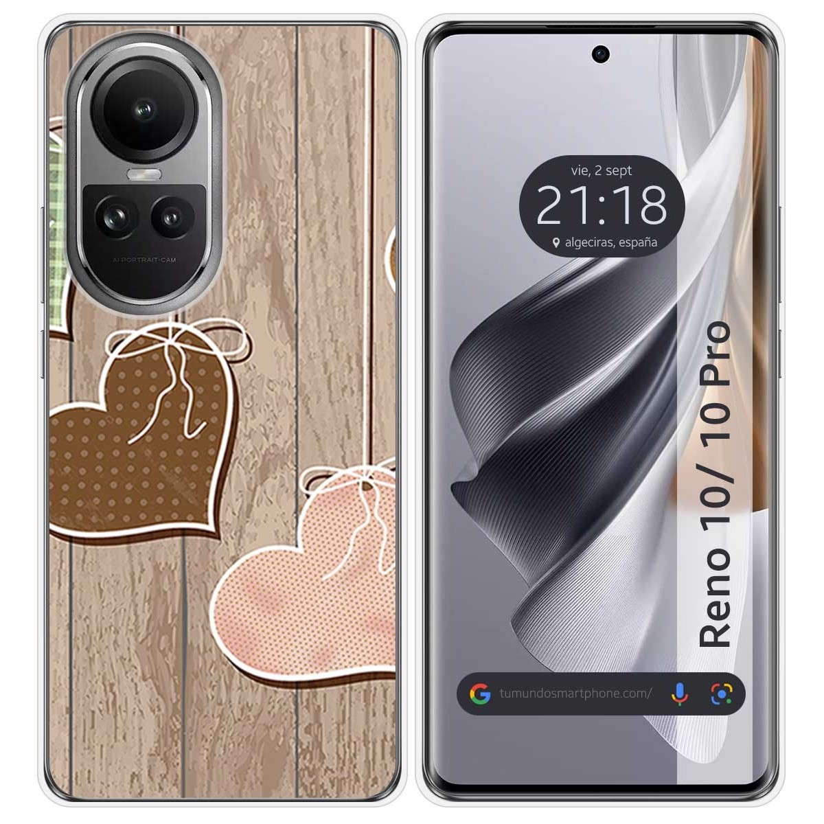Funda Silicona para Oppo Reno 10 5G / 10 Pro 5G diseño Corazones Madera Dibujos