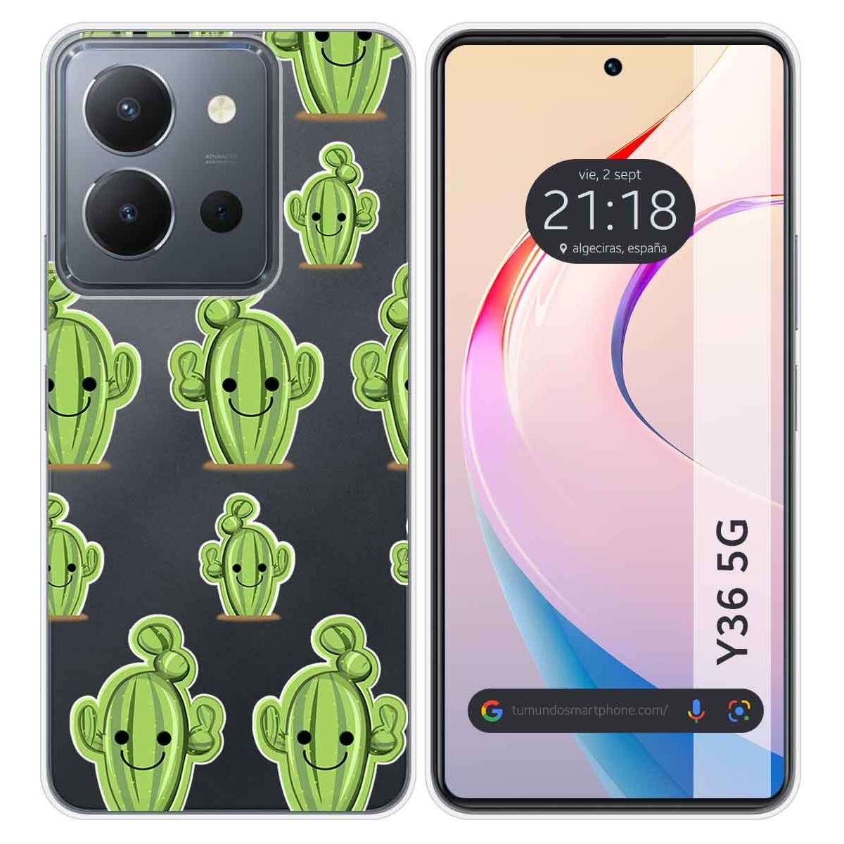 Funda Silicona Transparente para Vivo Y36 4G / 5G diseño Cactus Dibujos