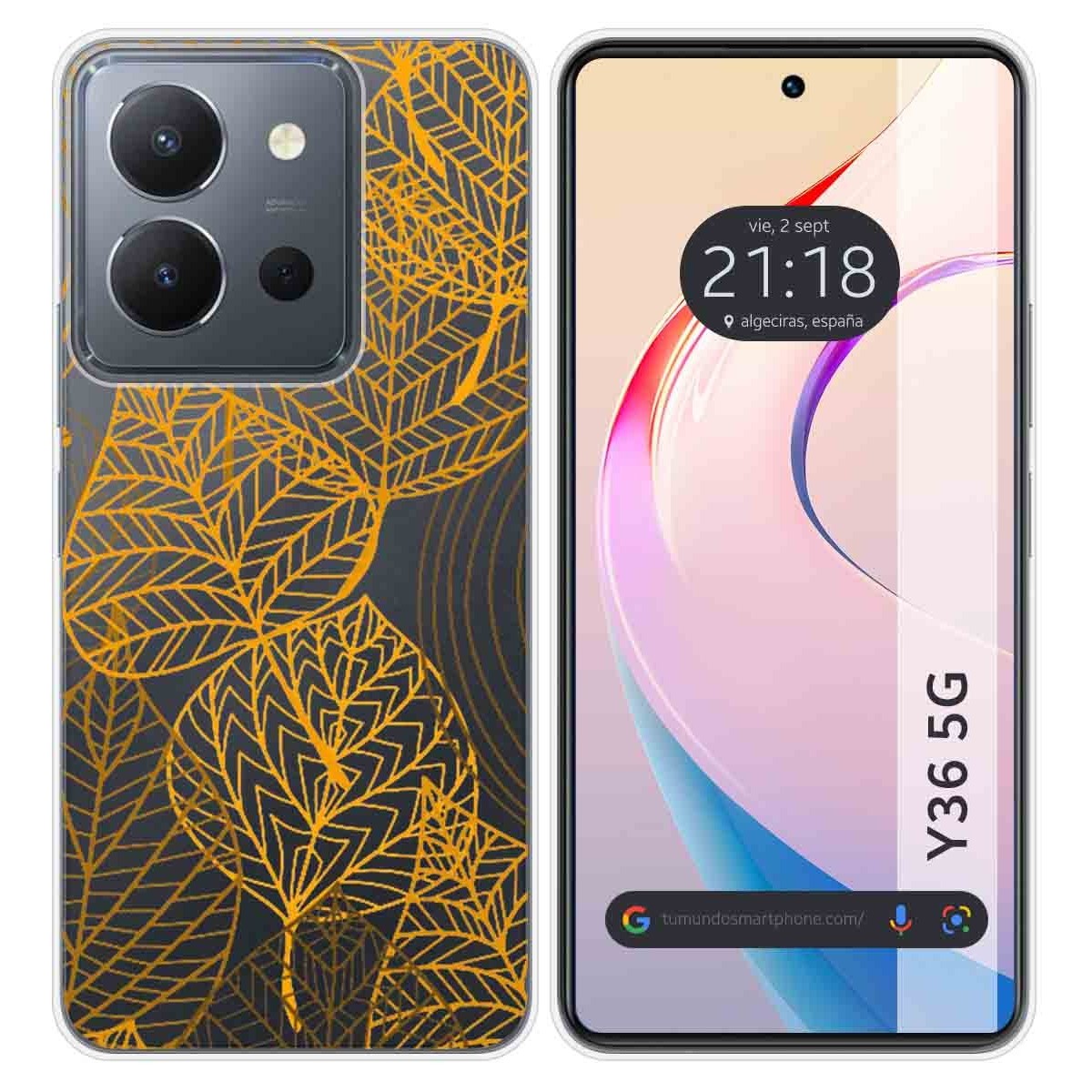 Funda Silicona Transparente para Vivo Y36 4G / 5G diseño Hojas Dibujos