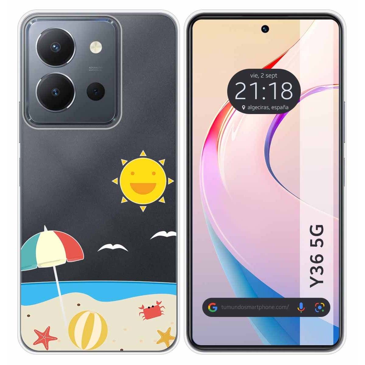 Funda Silicona Transparente para Vivo Y36 4G / 5G diseño Playa Dibujos