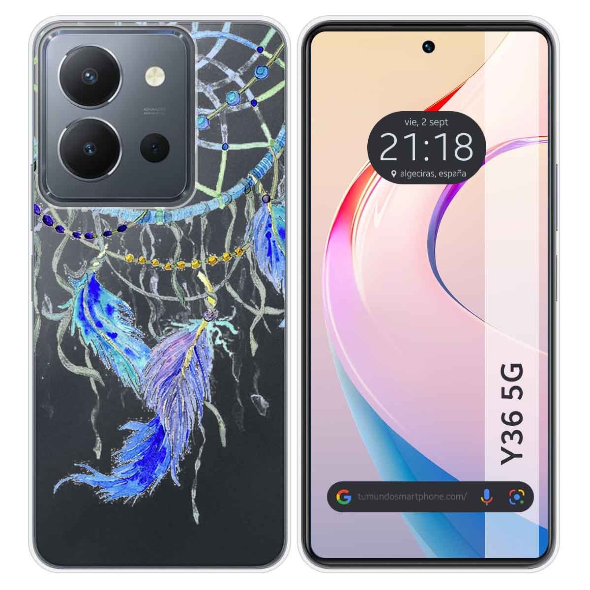 Funda Silicona Transparente para Vivo Y36 4G / 5G diseño Plumas Dibujos