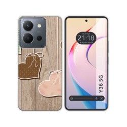 Funda Silicona para Vivo Y36 4G / 5G diseño Corazones Madera Dibujos