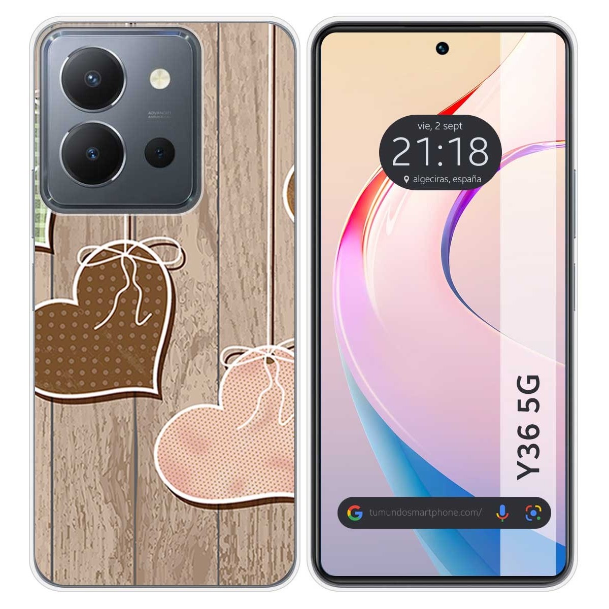 Funda Silicona para Vivo Y36 4G / 5G diseño Corazones Madera Dibujos