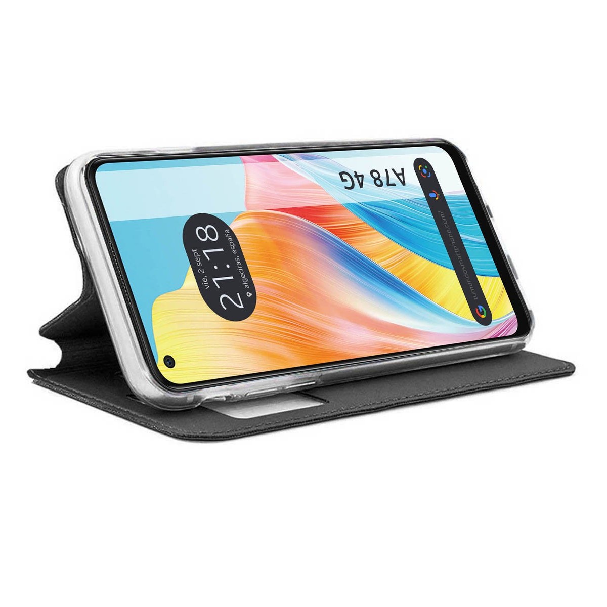 Funda Libro Soporte con Ventana para Oppo A78 4G color Negra
