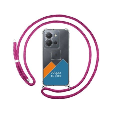 Personaliza tu Funda Colgante Transparente para Vivo Y36 4G / 5G con Cordon Rosa Fucsia Dibujo Personalizada