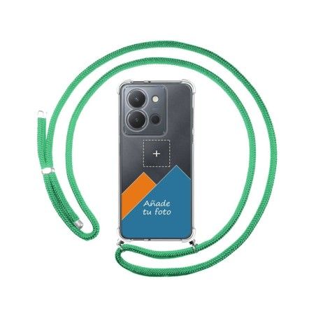 Personaliza tu Funda Colgante Transparente para Vivo Y36 4G / 5G con Cordon Verde Agua Dibujo Personalizada
