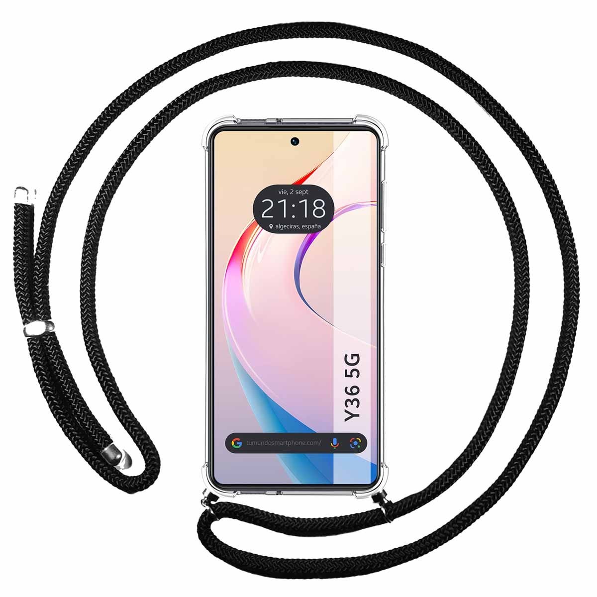 Funda Colgante Transparente para Vivo Y36 4G / 5G con Cordon Negro