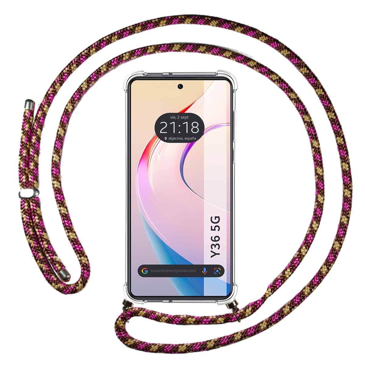 Funda Colgante Transparente para Vivo Y36 4G / 5G con Cordon Rosa / Dorado