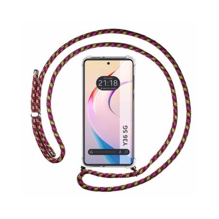 Funda Colgante Transparente para Vivo Y36 4G / 5G con Cordon Rosa / Dorado