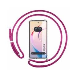 Funda Colgante Transparente para Vivo Y36 4G / 5G con Cordon Rosa Fucsia
