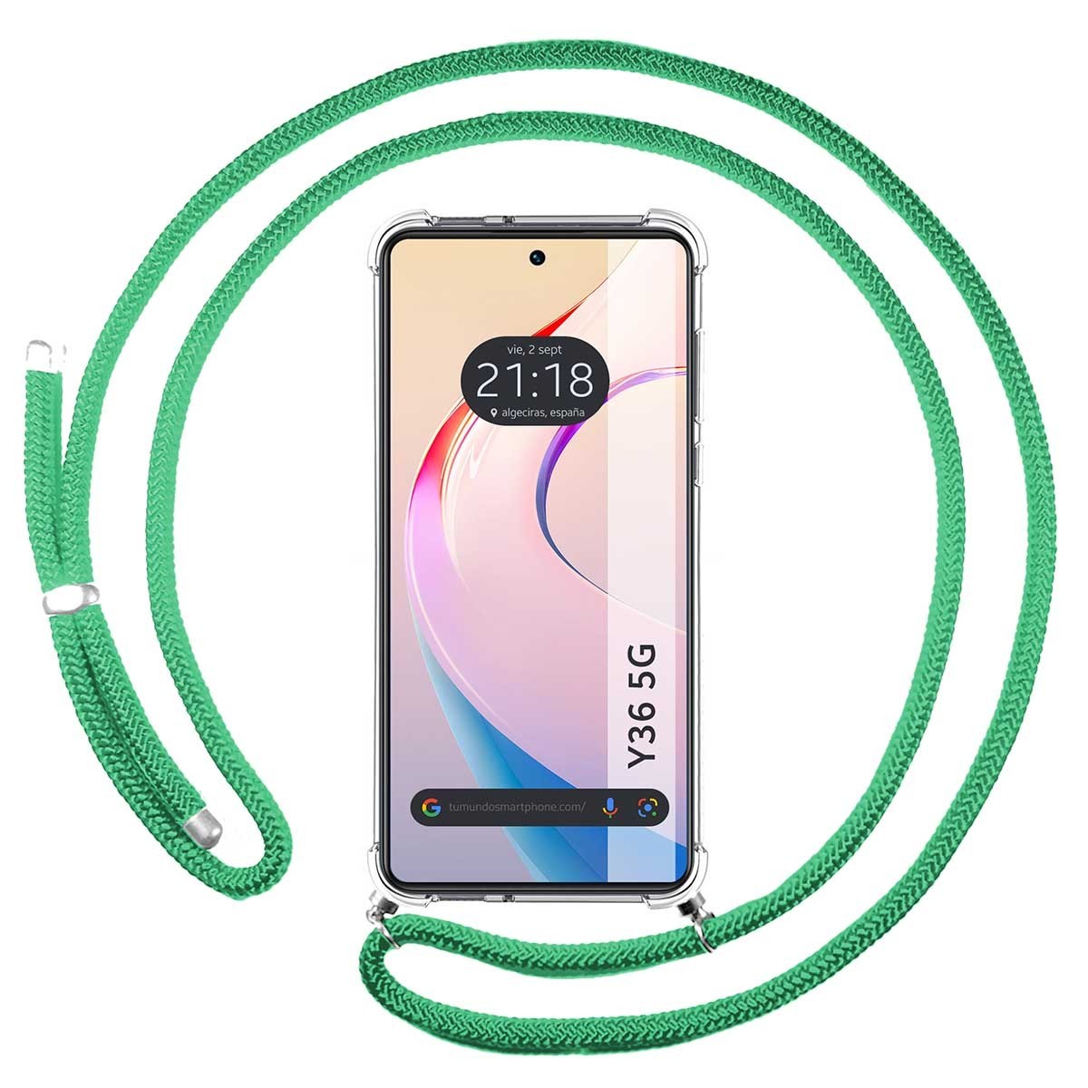 Funda Colgante Transparente para Vivo Y36 4G / 5G con Cordon Verde Agua