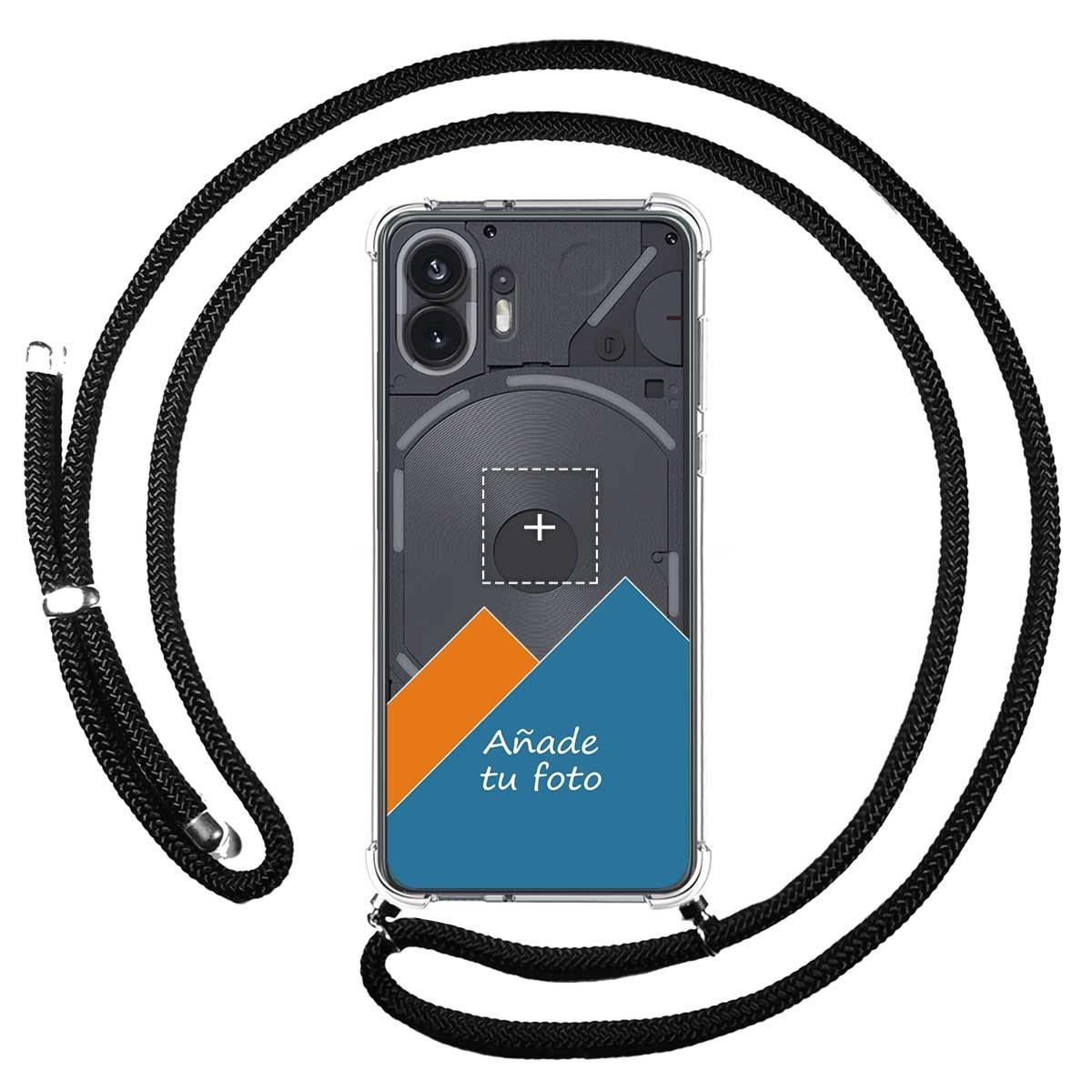 Personaliza tu Funda Colgante Transparente para Nothing Phone 2 5G con Cordon Negro Dibujo Personalizada