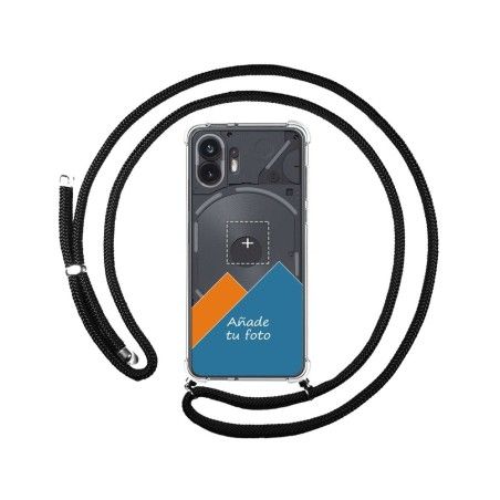 Personaliza tu Funda Colgante Transparente para Nothing Phone 2 5G con Cordon Negro Dibujo Personalizada