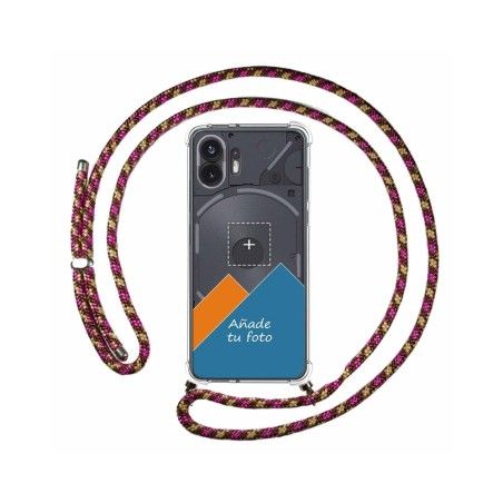 Personaliza tu Funda Colgante Transparente para Nothing Phone 2 5G con Cordon Rosa / Dorado Dibujo Personalizada