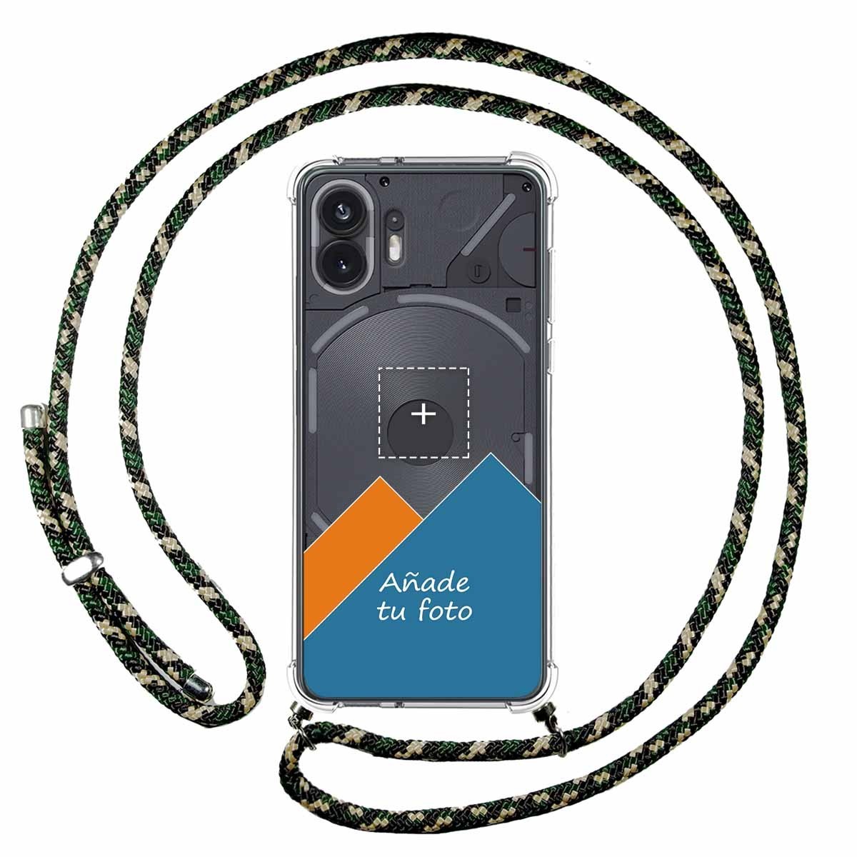 Personaliza tu Funda Colgante Transparente para Nothing Phone 2 5G con Cordon Verde / Dorado Dibujo Personalizada