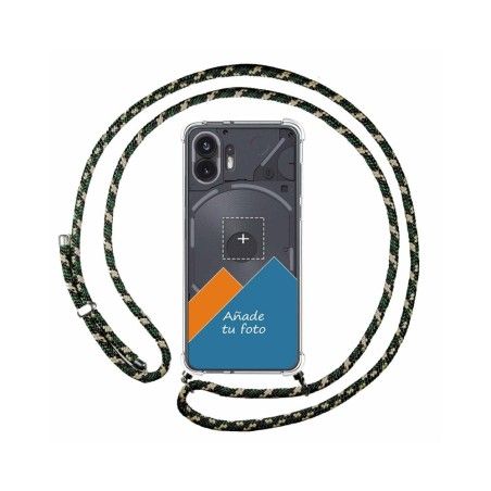 Personaliza tu Funda Colgante Transparente para Nothing Phone 2 5G con Cordon Verde / Dorado Dibujo Personalizada