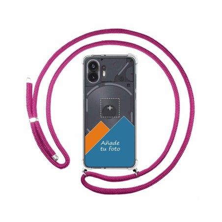 Personaliza tu Funda Colgante Transparente para Nothing Phone 2 5G con Cordon Rosa Fucsia Dibujo Personalizada