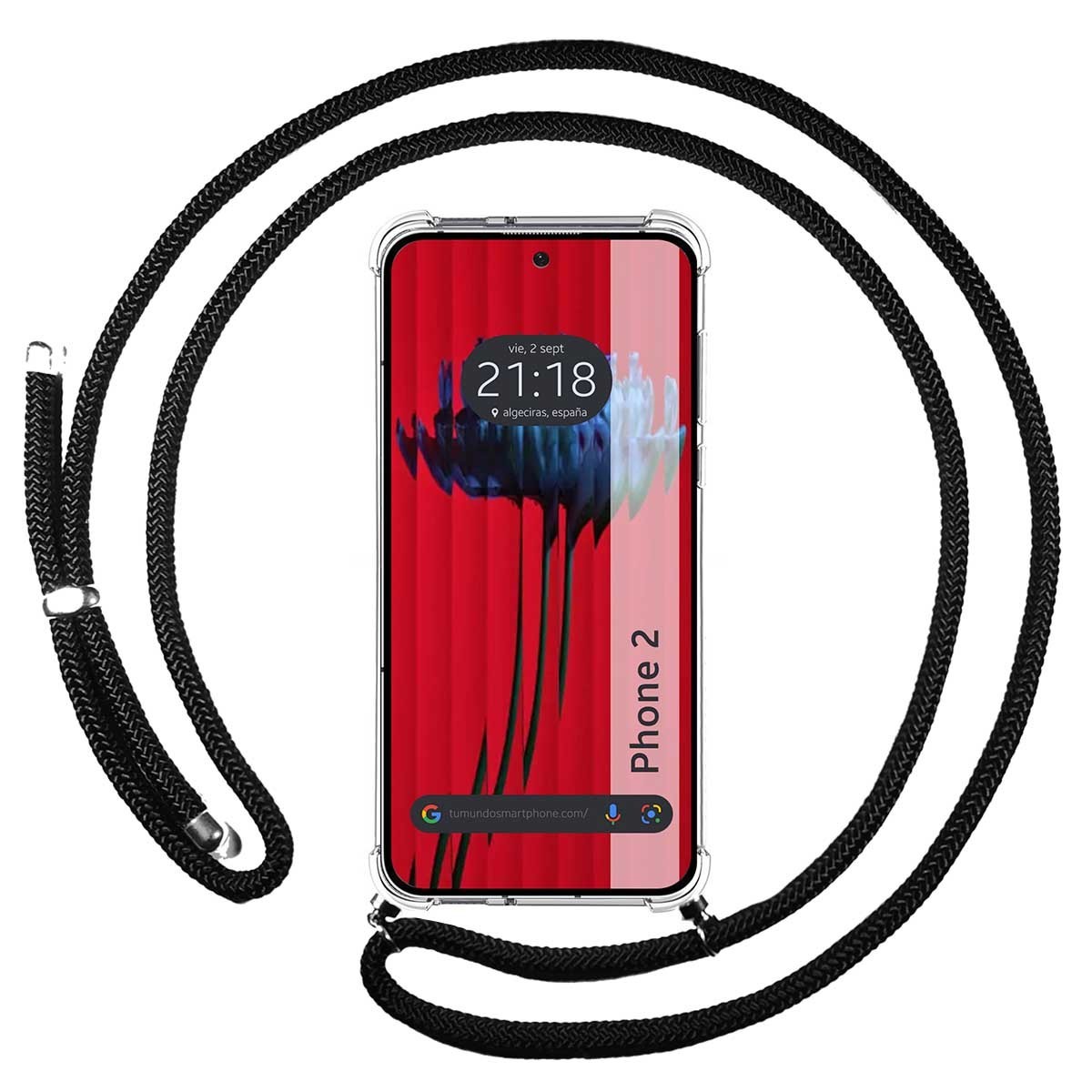 Funda Colgante Transparente para Nothing Phone 2 5G con Cordon Negro