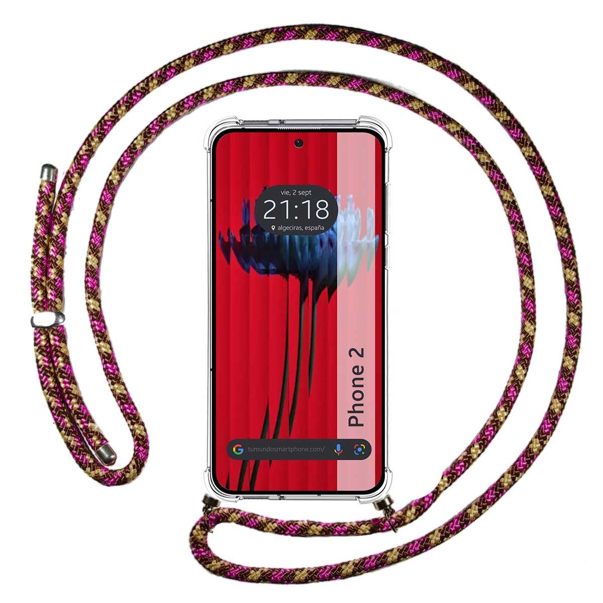 Funda Colgante Transparente para Nothing Phone 2 5G con Cordon Rosa / Dorado