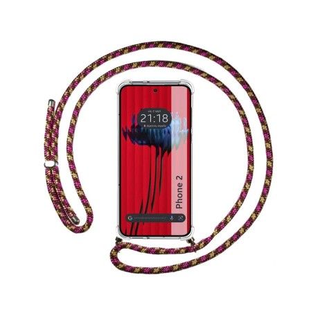 Funda Colgante Transparente para Nothing Phone 2 5G con Cordon Rosa / Dorado