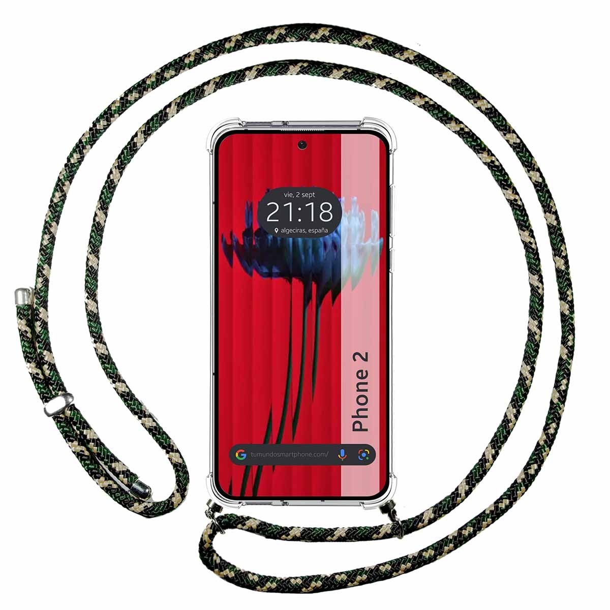 Funda Colgante Transparente para Nothing Phone 2 5G con Cordon Verde / Dorado