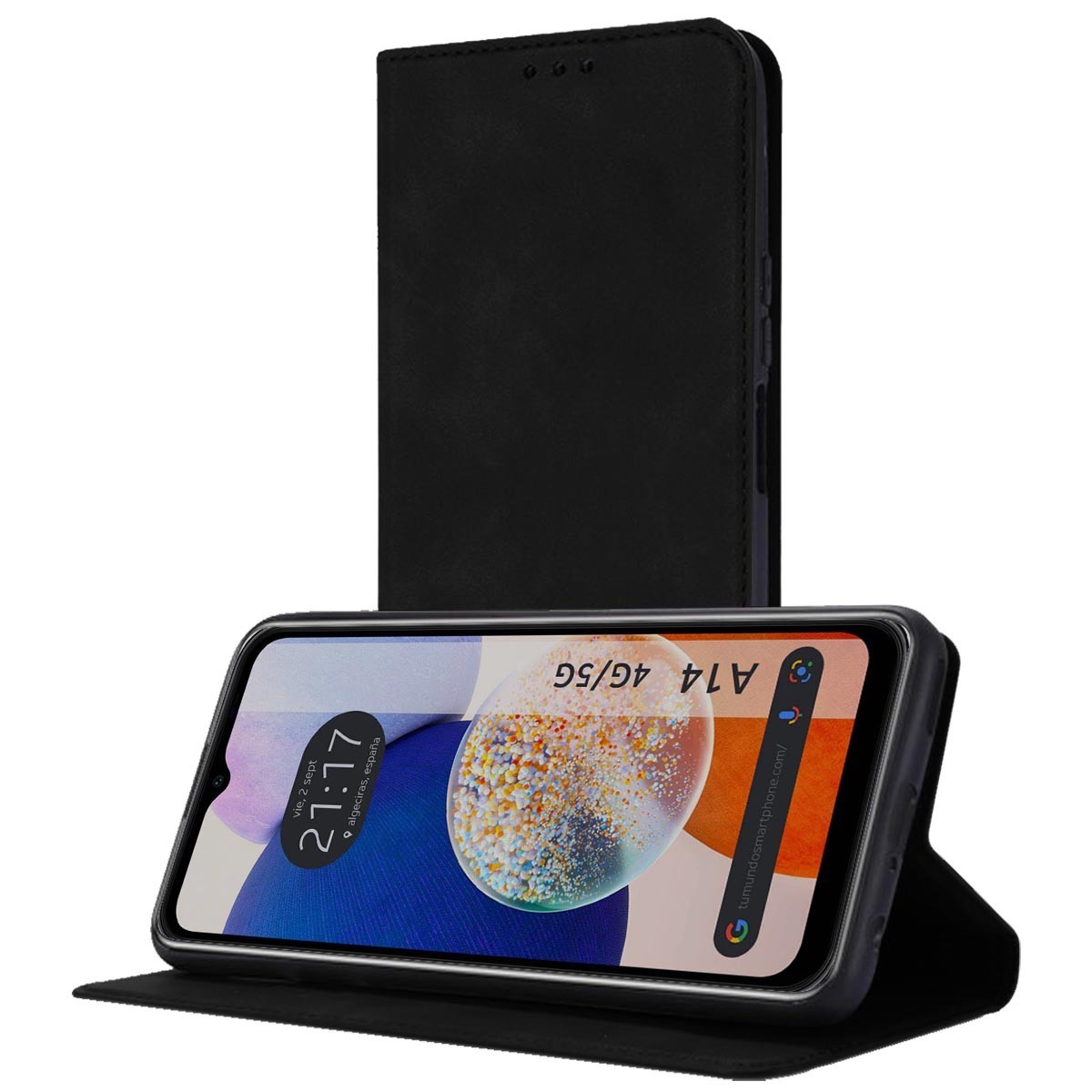 Funda Polipiel con tarjetero para Samsung Galaxy A14 4G / 5G color Negra