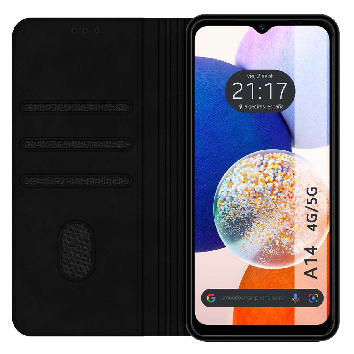 Funda Polipiel con tarjetero para Samsung Galaxy A14 4G / 5G color Negra