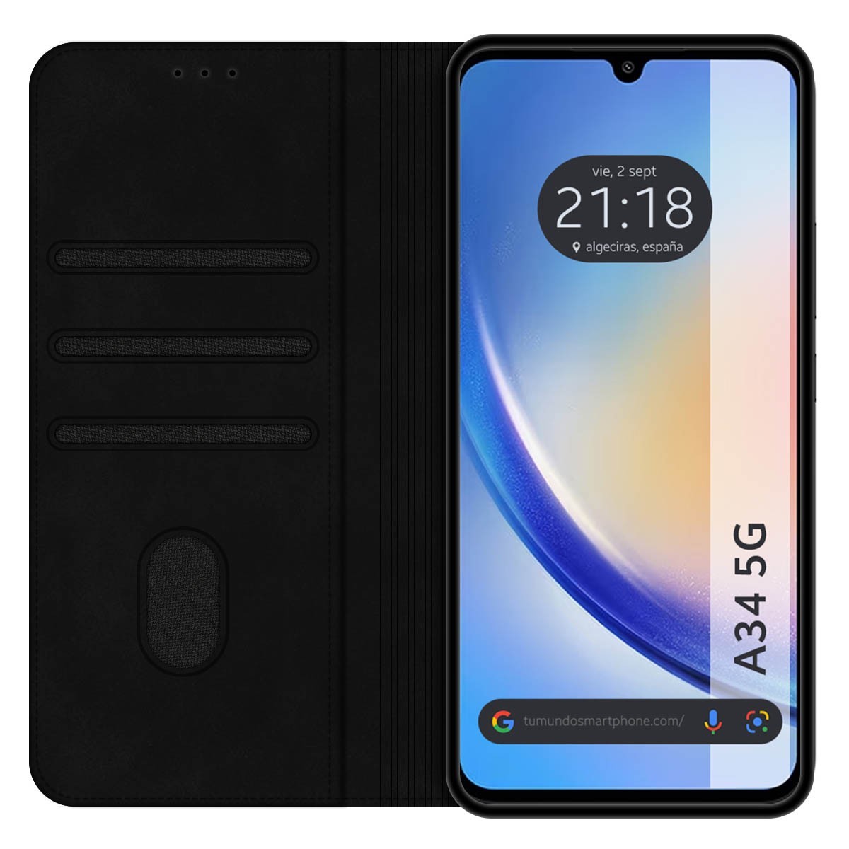 Funda Polipiel con tarjetero para Samsung Galaxy A34 5G color Negra