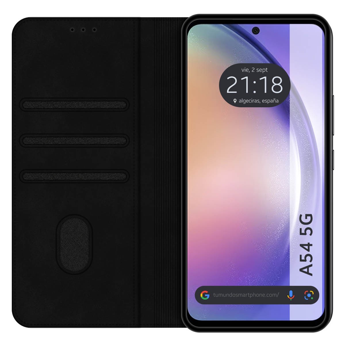 Funda Polipiel con tarjetero para Samsung Galaxy A54 5G color Negra