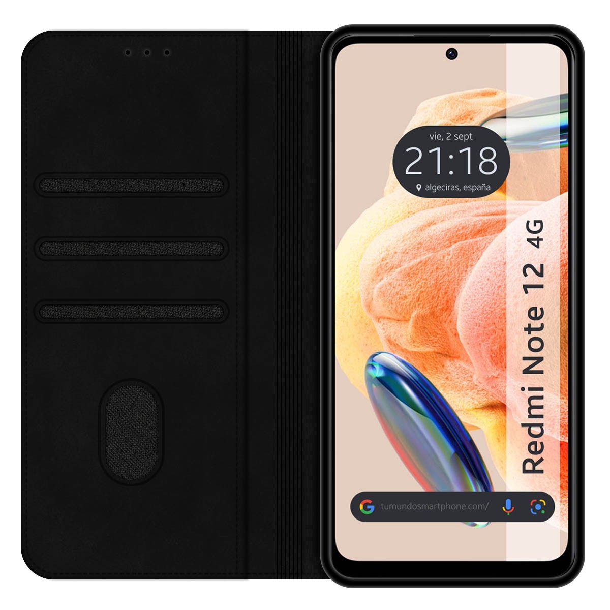 Funda Polipiel con tarjetero compatible con Xiaomi Redmi Note 12 4G color Negra