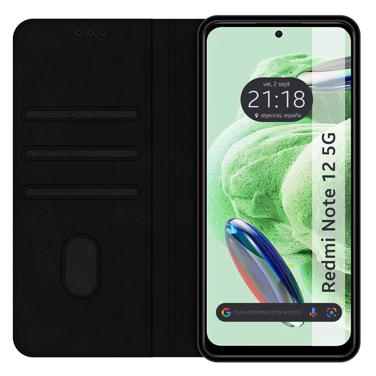 Funda Polipiel con tarjetero compatible con Xiaomi Redmi Note 12 5G color Negra