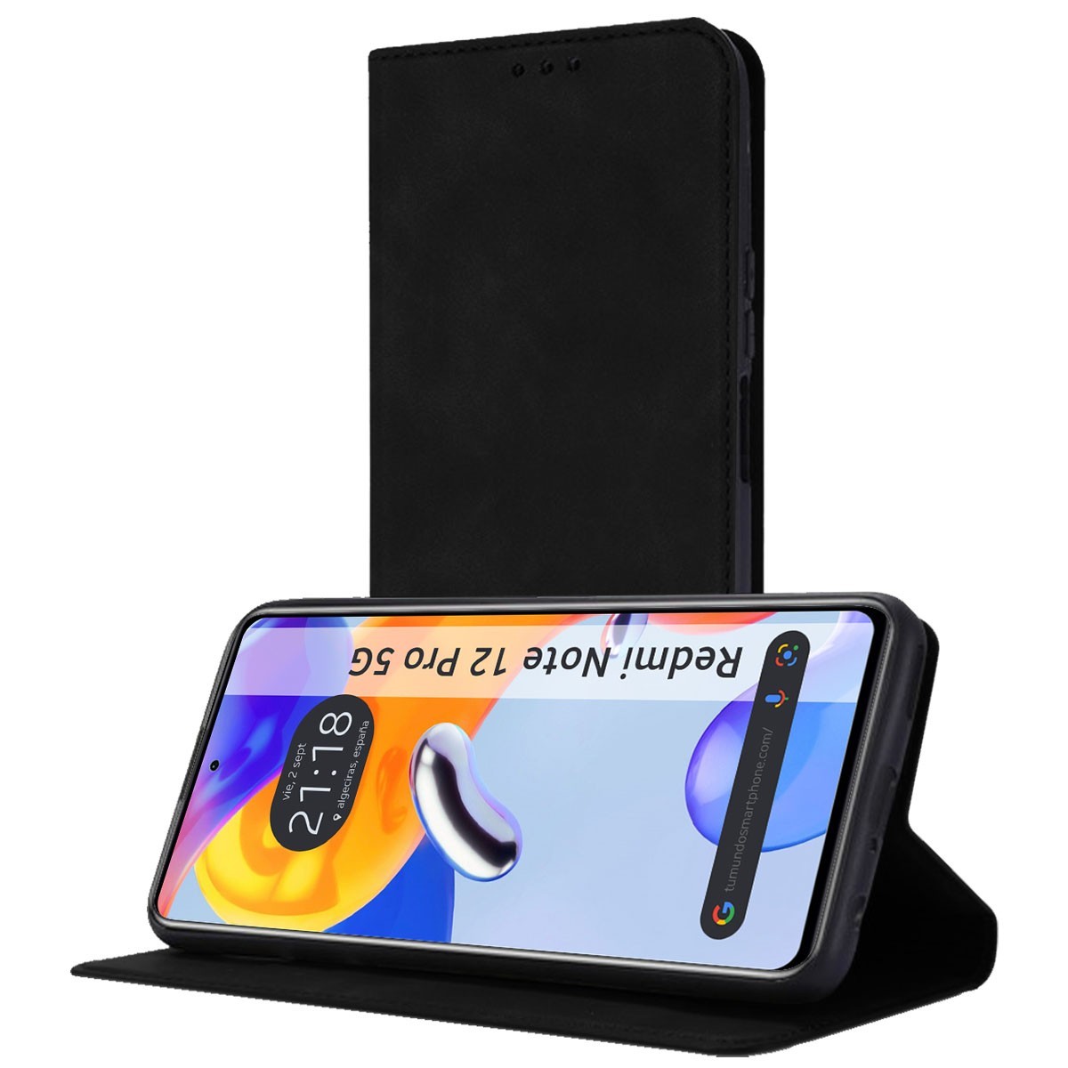 Funda Polipiel con tarjetero compatible con Xiaomi Redmi Note 12 Pro 5G color Negra