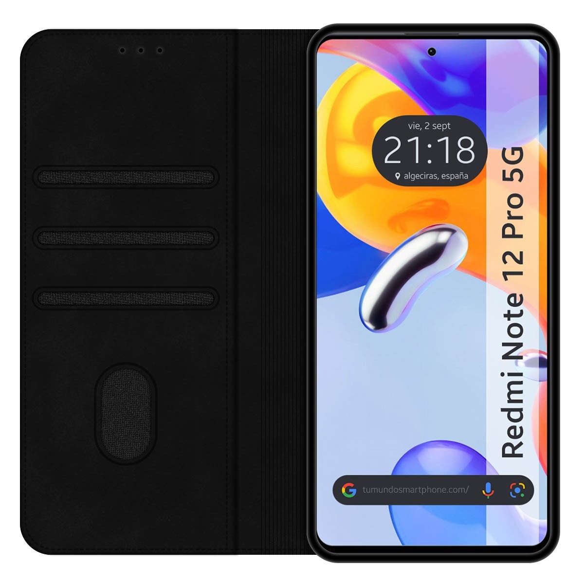 Funda Polipiel con tarjetero compatible con Xiaomi Redmi Note 12 Pro 5G color Negra